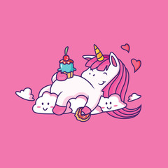 unicorn stay and relax in cute sky