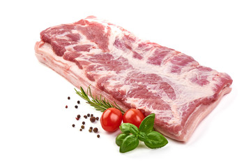 Fresh pork brisket, raw meat, isolated on white background