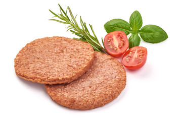 Burger cutlets, ingredients for hamburger, isolated on white background