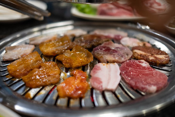 Pork grill on hot coals, Korean or Japanese BBQ Yakiniku style.