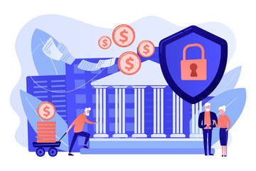 Senior people savings fund, pensioners earnings. Retirement investments, retirement budget development, contribution in pension account concept. Bright vibrant violet vector isolated illustration