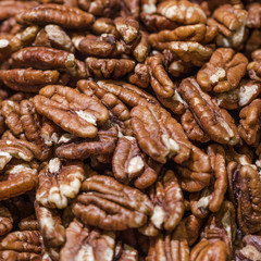 Macro shot of walnuts in store