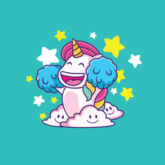 cute unicorn cartoon with big smile