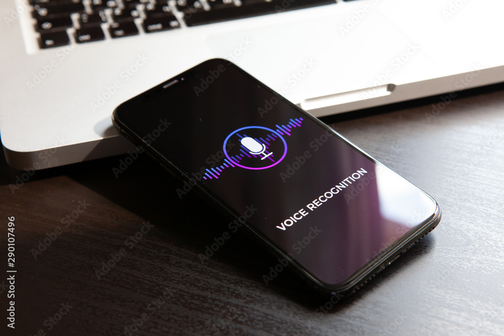 Poster voice recognition siri search technology, speech detect and deep learning ai device concept. artific