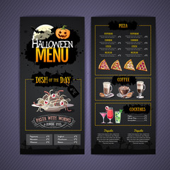 Halloween menu design with jack o lantern. Restaurant menu