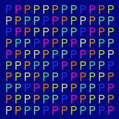 Abstract background of letter repeated. Memphis style. Bright and colorful, 90s style. Vector pattern. Neon colors