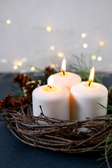 Christmas Candles. Christmas decoration on the table.