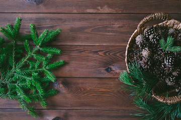 Christmas Natural Decoration On Wood Background