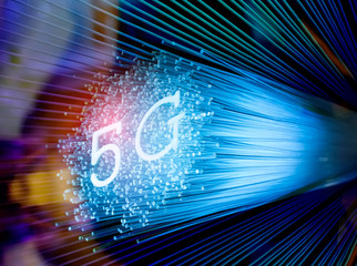 5G signs with Fiber optics background,Communication Concept