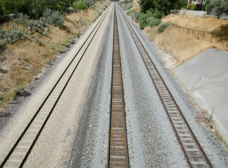 Obraz premium railroad tracks, perspective, rail, gravel, direction, graphic