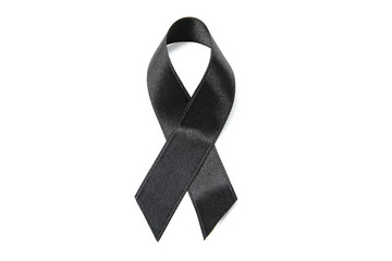 Black ribbon on white background. Mourning concept