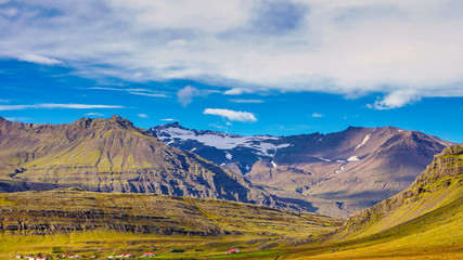 The volcanic mountain range and hill. Beautiful perspective view rural scene landscape.The photo taken from near reykjavik city south of Iceland. - 290110661