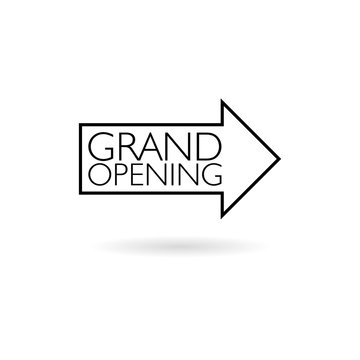 Text sign showing Grand Opening, Arrow sign