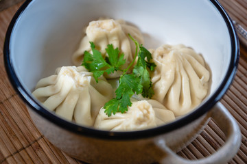 Khinkali - traditional Georgian dumpling dish - popular in the country of Georgia