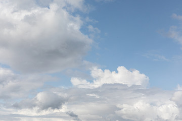 Naklejka na ściany i meble Blue clean sky background with white clouds.