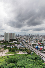 Bangkok, THAILAND 23- AUG, 2019: scenic of panorama view on river and Rama 9 Bridge.  Bangkok Thailand