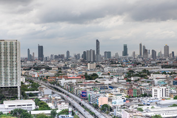 Bangkok, THAILAND 23- AUG, 2019: scenic of panorama view on river and Rama 9 Bridge.  Bangkok Thailand