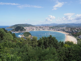 Panoramic view of european San Sebastian bay in Spain with La Concha beach