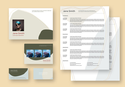 Resume Set Layout with Green Elements