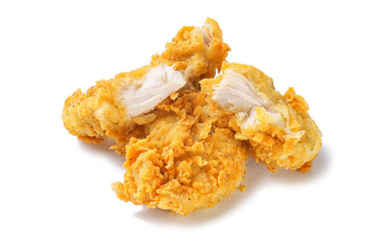 Photo Of Spicy Fried Chicken Half Piece On White Background