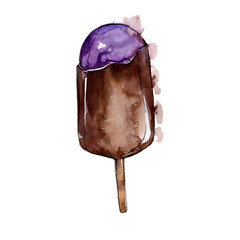 Tasty ice cream bar in a watercolor style isolated. Aquarelle sweet dessert. Background illustration set.