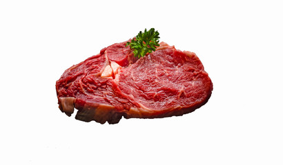 fresh, raw rib eye steak isolated on withe background