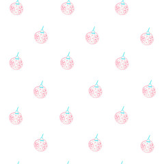 Seamless pattern in blue and pink colors. An ornament from the Christmas tree decoration drawn with the wax crayons.