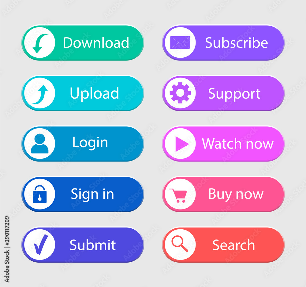 Aufkleber set of modern multicolored buttons for website and user interface.
