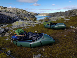 Packrafts in the Norwegian mountains with fishing rods