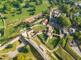 Obraz premium Aerial top view to Kalemegdan fortress at Belgrade. Summer photo from drone. Serbia