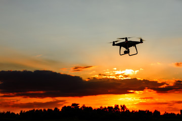 Fototapeta na wymiar Morning sun with flying drone