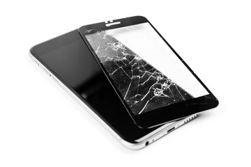 broken phone isolated on white background