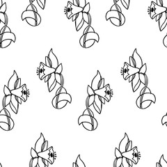 Beautiful seamless pattern with flowers on a white isolated background. Vector black and white illustration. Design suitable for fabric, wallpaper, wrapping paper, posters.