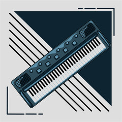 music, instrument, sound, bass, chord, melody, rhythm, range, musical instrument, blue, gray, cyan, red, yellow, beige, brown, contrast, background, stripes, plastic, sign, icon, isolated, object, vec