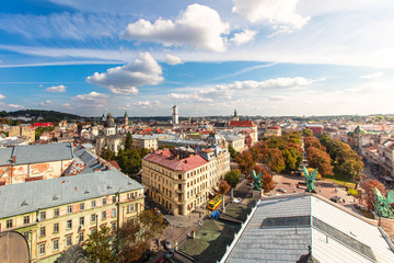 Fototapeta na wymiar Panoramic view from roof of Lviv Opera House