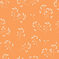 Seamless pattern: white berries on a peach background. Illustration. Vector. Can be used as a print on fabric.
