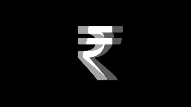 Rupee Indian Currency Icon Old Vintage Twitched Bad Signal Screen Effect 4K Animation. Twitch, Noise, Glitch Loop with Alpha Channel.