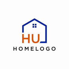 letter HU Line House Real Estate Logo. home initial H and U concept. Construction logo template, Home and Real Estate icon. Housing Complex Simple Vector Logo Template. - vector