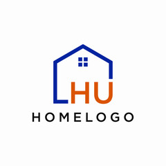 letter HU Line House Real Estate Logo. home initial H and U concept. Construction logo template, Home and Real Estate icon. Housing Complex Simple Vector Logo Template. - vector