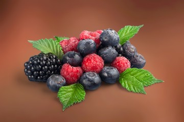 Yogurt with forest berries  on wooden table