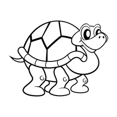 Adorable Big and Fat Tortoise walking slow Coloring Book Cartoon Vector