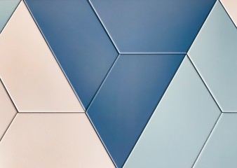 real photo of colored hexagonal glazed porcelain background tile wall mounted of the bathroom. Glossy surface. Non-rectified land. Irregular shape Non-repeating pattern