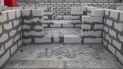 construction process of a house of white aerated concrete blocks. Doorways