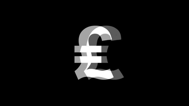 Italy Lira Currency Icon Old Vintage Twitched Bad Signal Screen Effect 4K Animation. Twitch, Noise, Glitch Loop with Alpha Channel.
