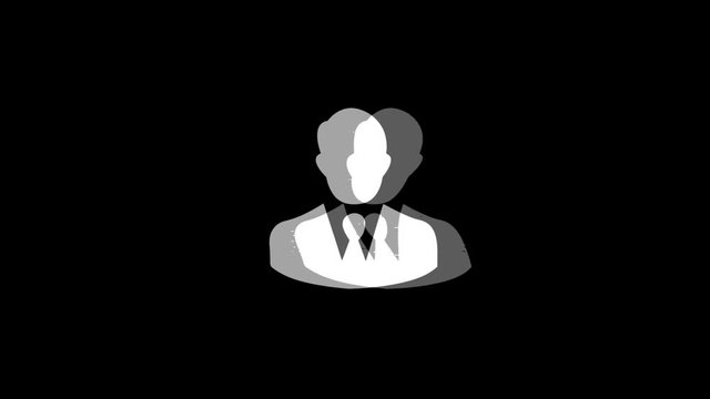 Businessman Job Manager Head Icon Old Vintage Twitched Bad Signal Screen Effect 4K Animation. Twitch, Noise, Glitch Loop with Alpha Channel.
