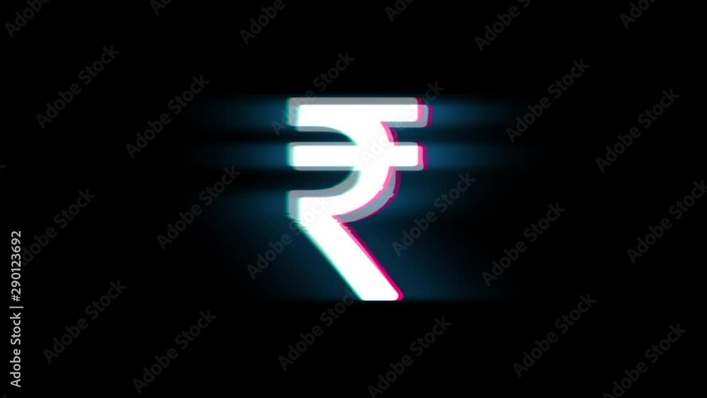 Poster rupee indian currency symbol on glitch led screen retro vintage display animation 4k animation seaml