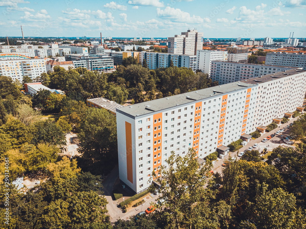 Wall mural plattenbau buildings at berlin, germany from the drone view