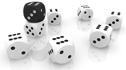 Concept of dices in white and black colors