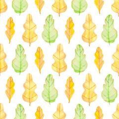 Pattern with green and yellow oak leaves