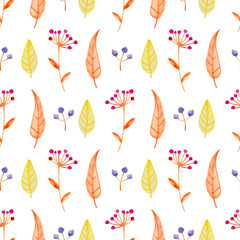 Pattern with orange leaves and berry.